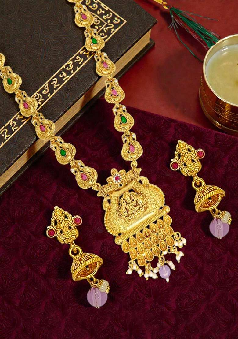 Golden Alloy Necklace Set - Indya
