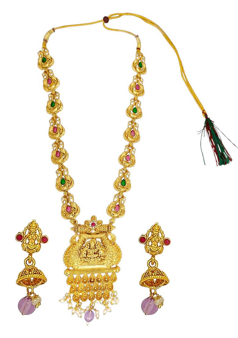Golden Alloy Necklace Set - Indya
