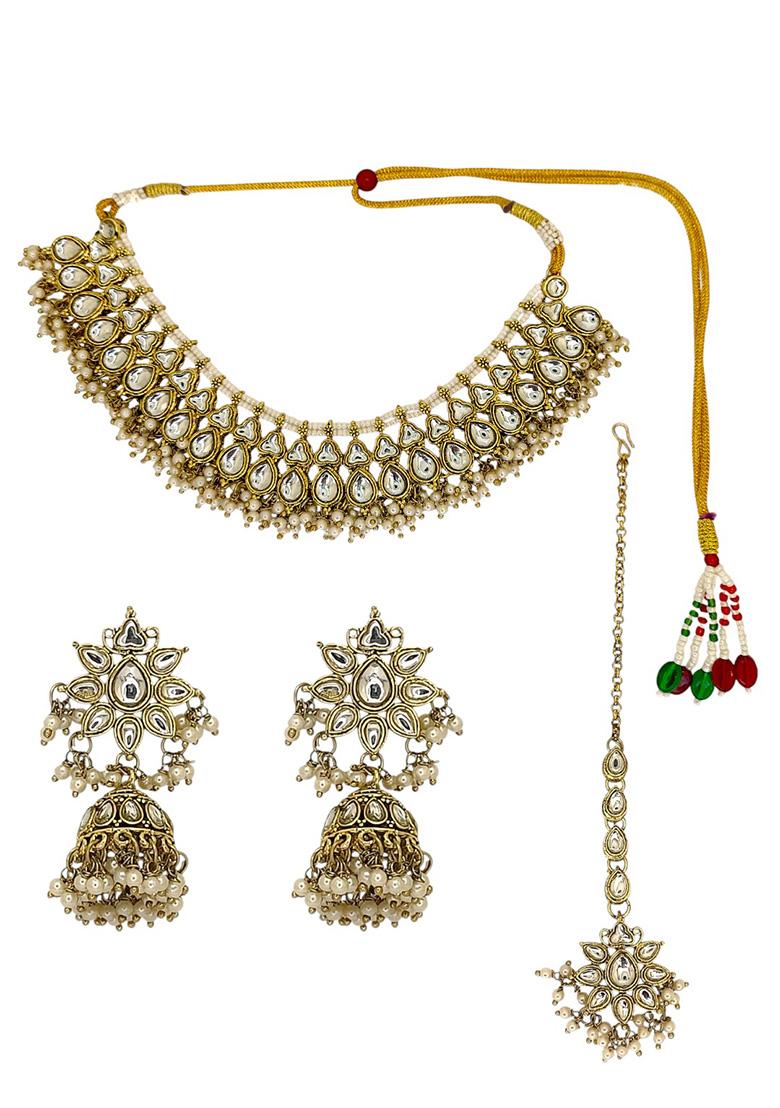 Golden Alloy Necklace Set - Indya