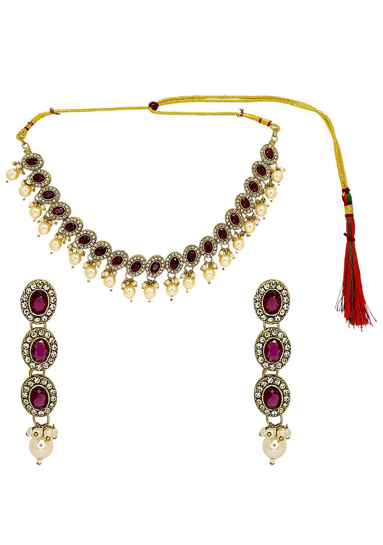 Golden Alloy Necklace Set - Indya