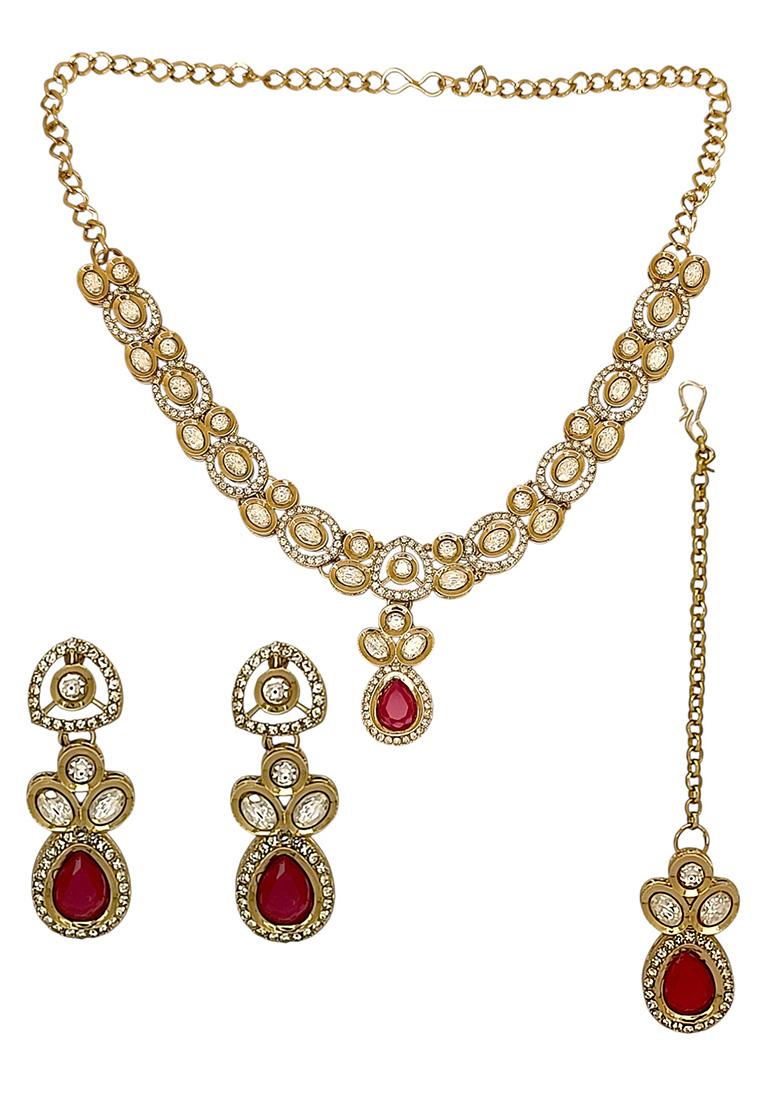 Golden Alloy Necklace Set - Indya