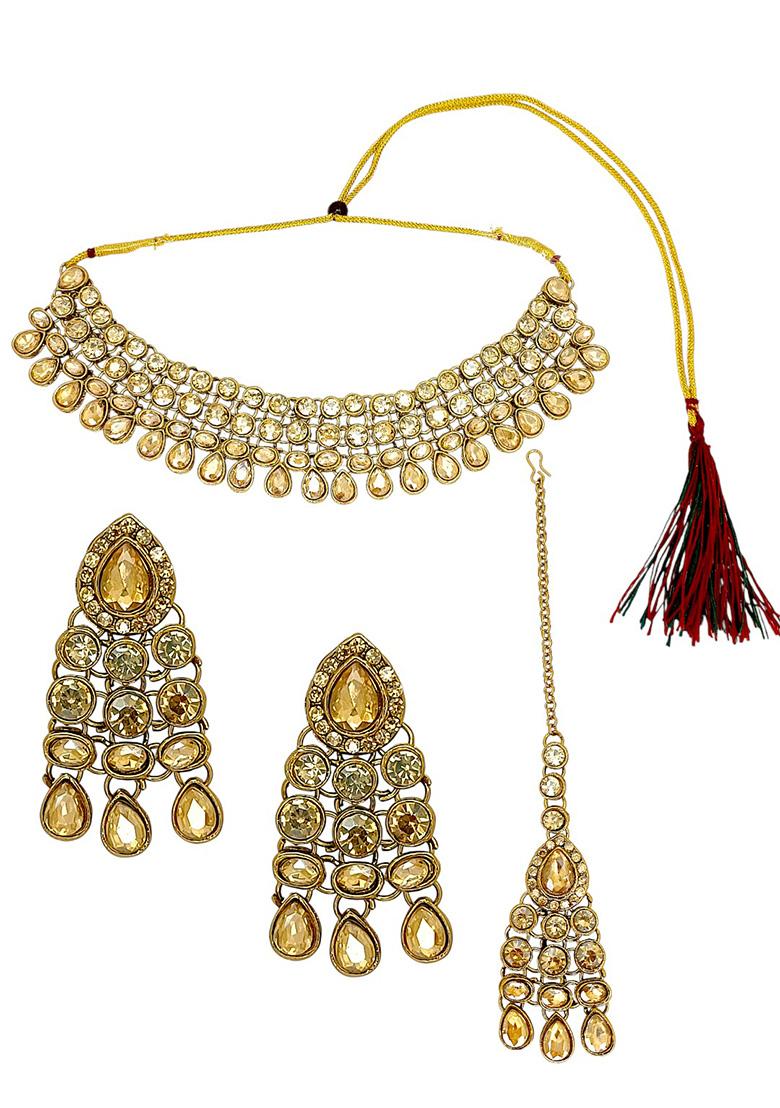 Golden Alloy Necklace Set - Indya