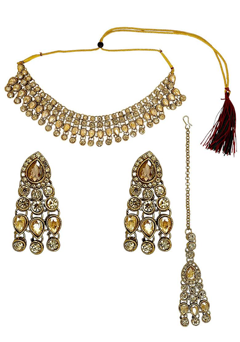 Golden Alloy Necklace Set - Indya