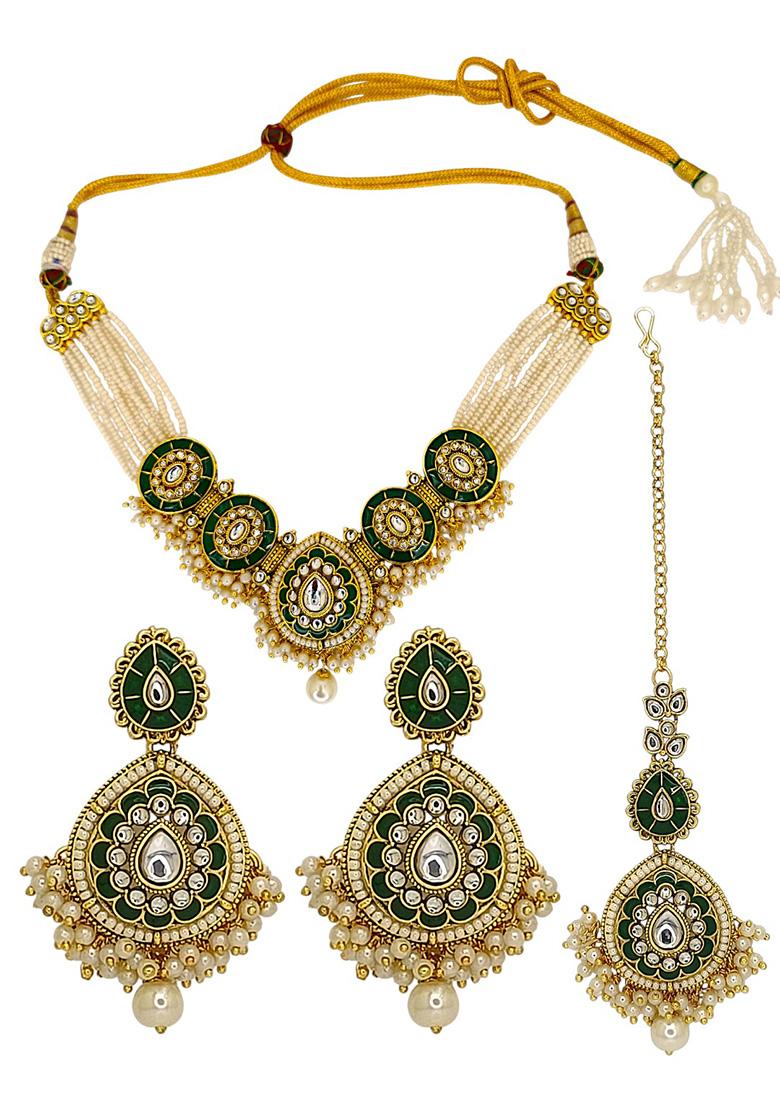 Golden Alloy Necklace Set - Indya