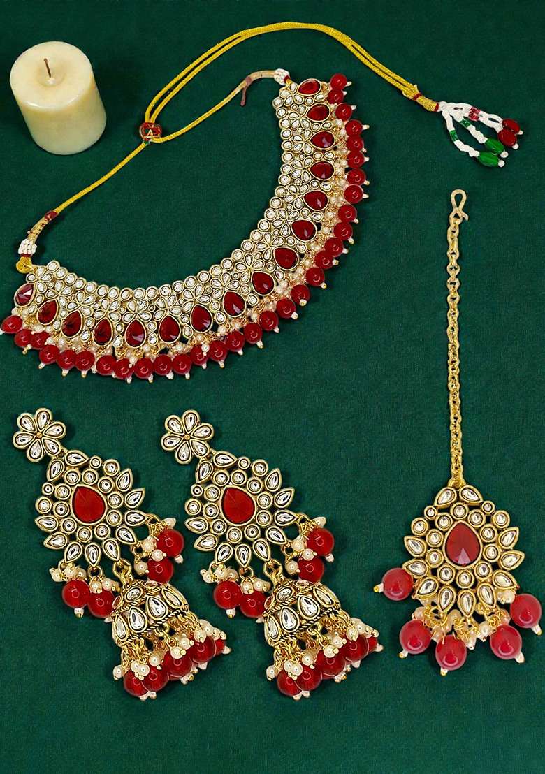 Golden Alloy Necklace Set - Indya