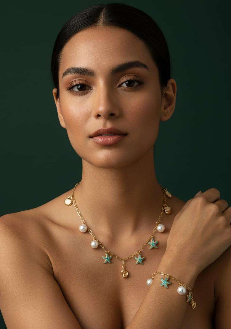 Golden Stainless Necklace Set - Indya