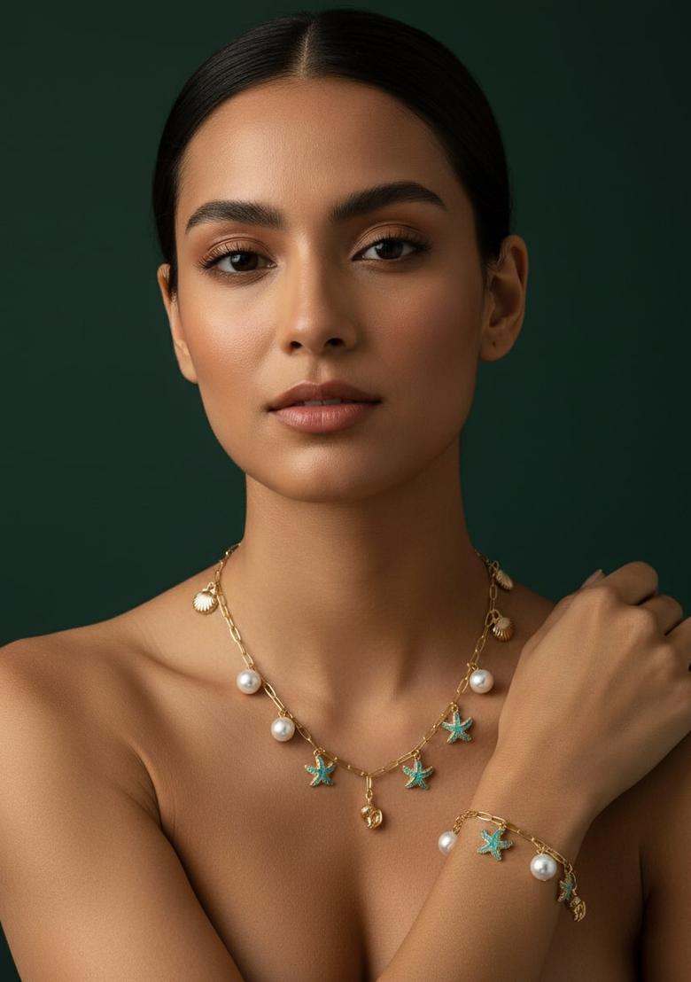 Golden Stainless Necklace Set - Indya