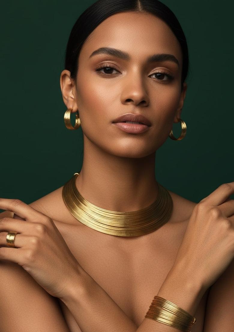 Golden Stainless Necklace Set - Indya