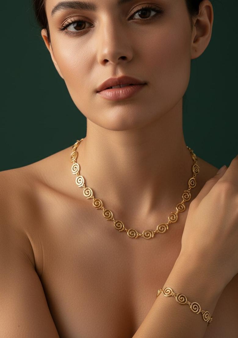Golden Stainless Necklace Set - Indya