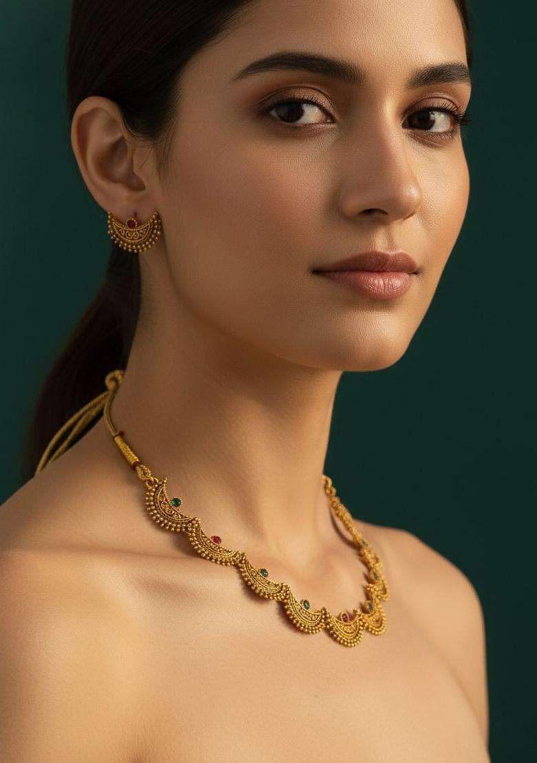Golden Stainless Necklace Set - Indya