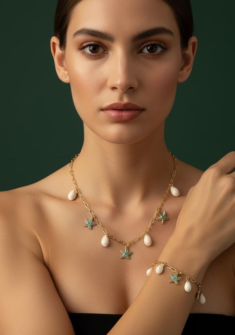 Golden Stainless Necklace Set - Indya
