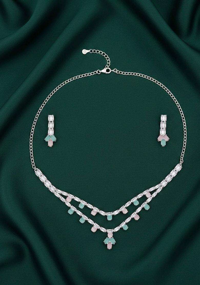 Silver Stainless Necklace Set - Indya