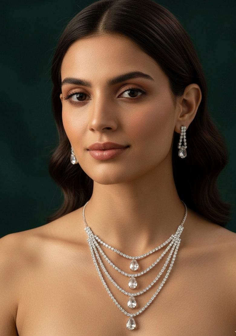 Silver Stainless Necklace Set - Indya