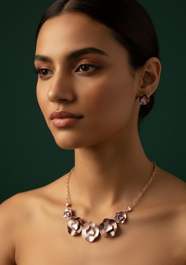 Rose Gold Stainless Necklace Set - Indya