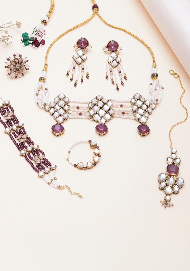 Purple  Alloy Jewellery Sets - Indya