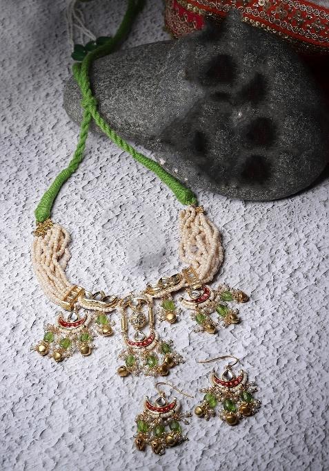 Green Alloy Necklace With Earrings