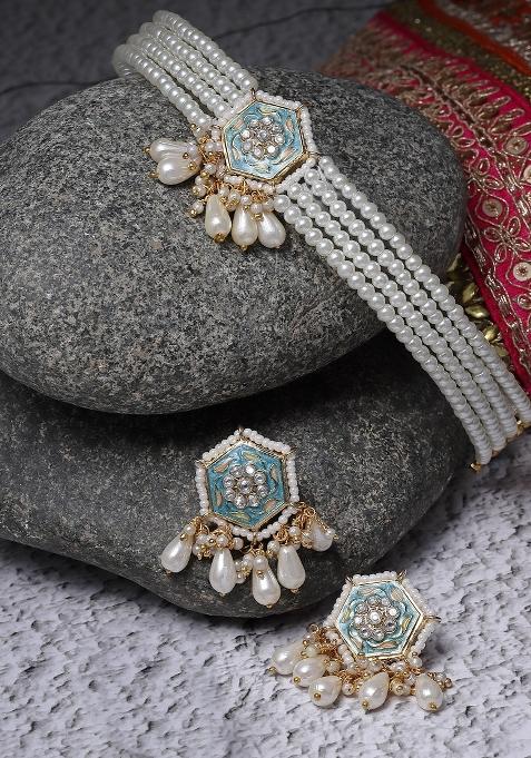 Blue Alloy Chokar With Earring