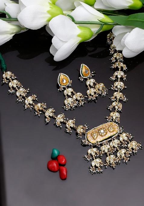 Peach Alloy Necklace With Earring