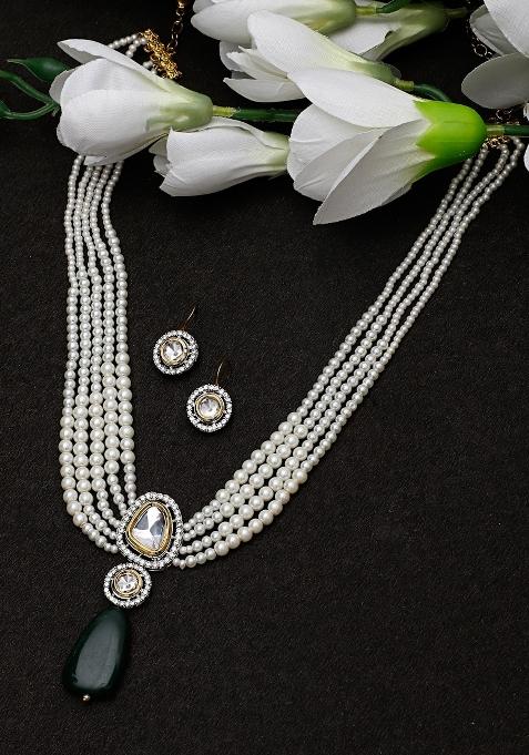 Green Alloy Necklace With Earring
