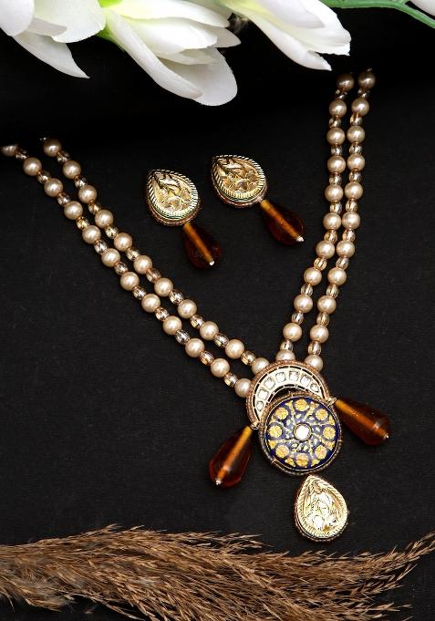 Blue Alloy Necklace With Earring
