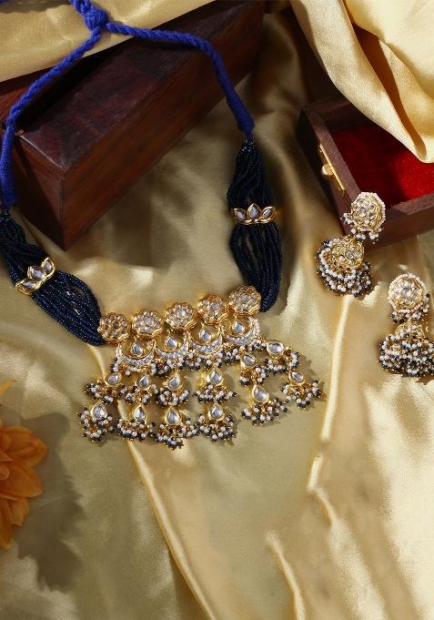 Blue Alloy Necklace With Earring