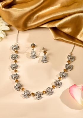 Silver Plated Ad Yellow Stone Temple Jewellery Set