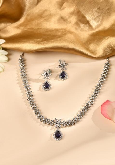 Silver Plated Purple Drop Shaped Ad Jewellery Set