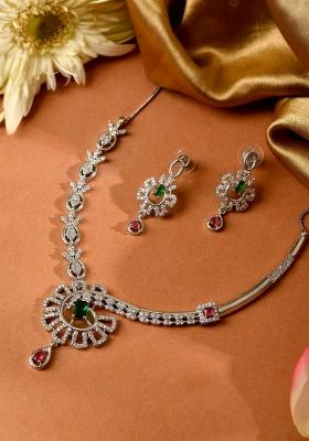 Silver Plated Ad Stone Studded Designer Necklace Set