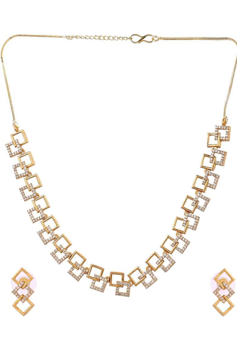 Gold Plated Geomatrical Shaped Ad Jewellery Set - Indya