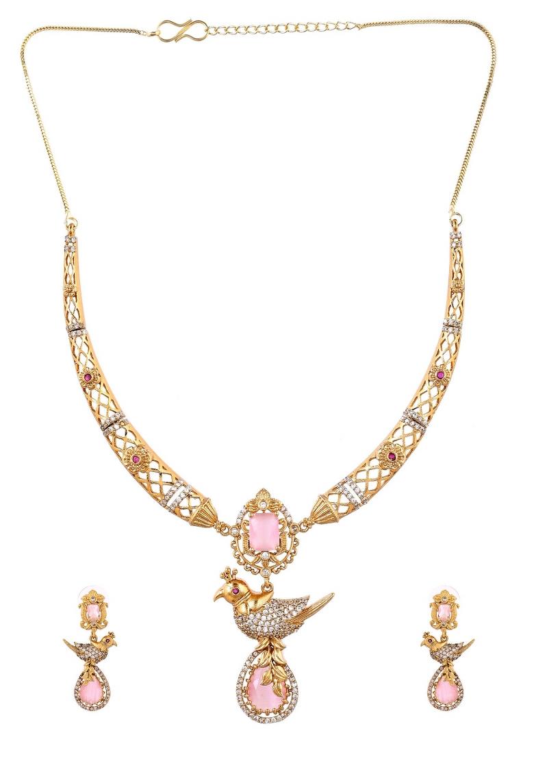 Gold Plated Bird Shaped Designer Ad Necklace Set - Indya