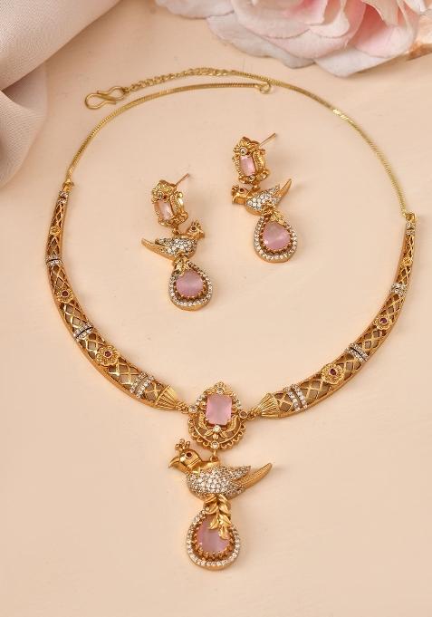 Gold Plated Bird Shaped Designer Ad Necklace Set