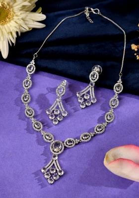 Silver Plated Ad Stone Studded Necklace Set