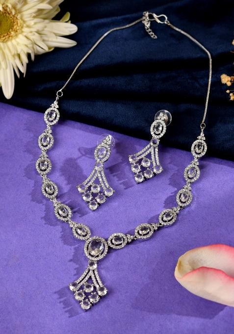 Silver Plated Ad Stone Studded Necklace Set