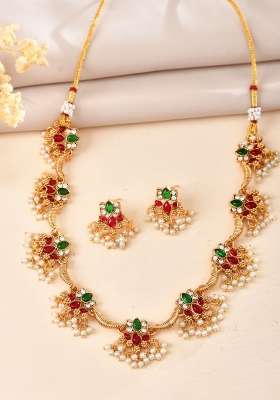 Gold Tone Multi Colour Floral Necklace Set