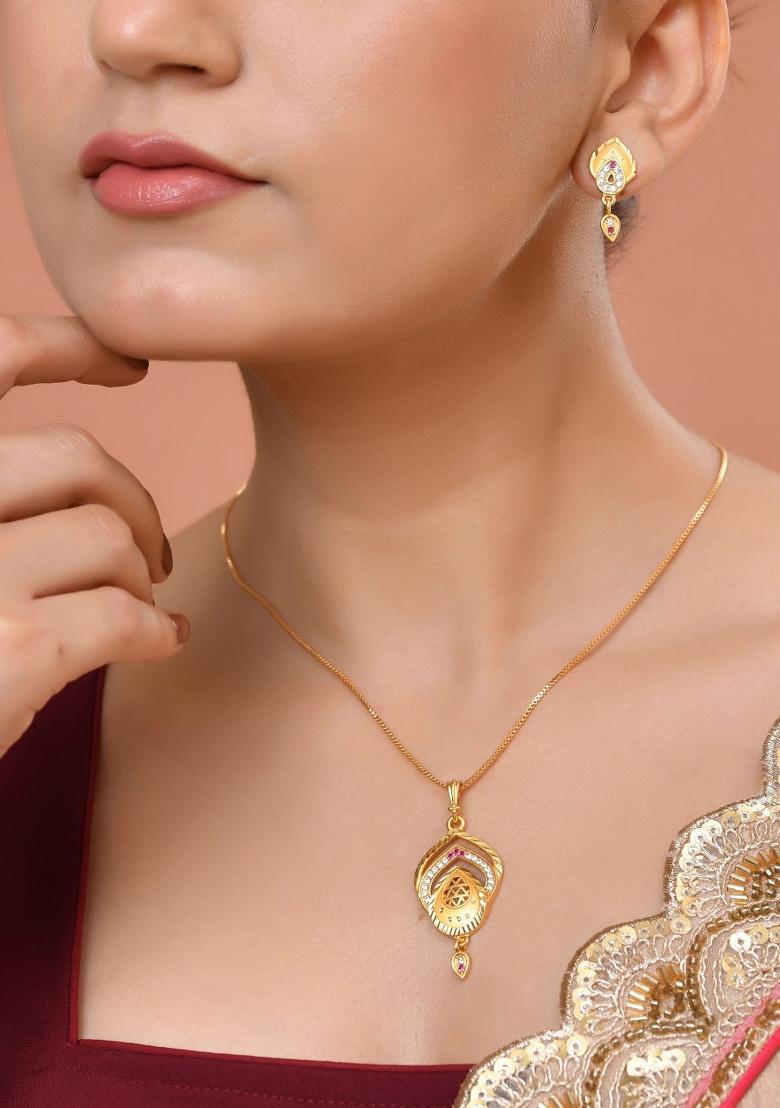 Gold Plated Tear Drop Shaped Chain Set - Indya