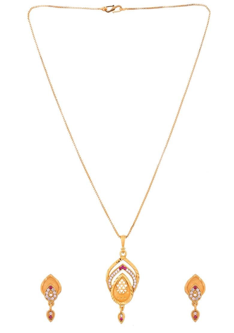 Gold Plated Tear Drop Shaped Chain Set - Indya
