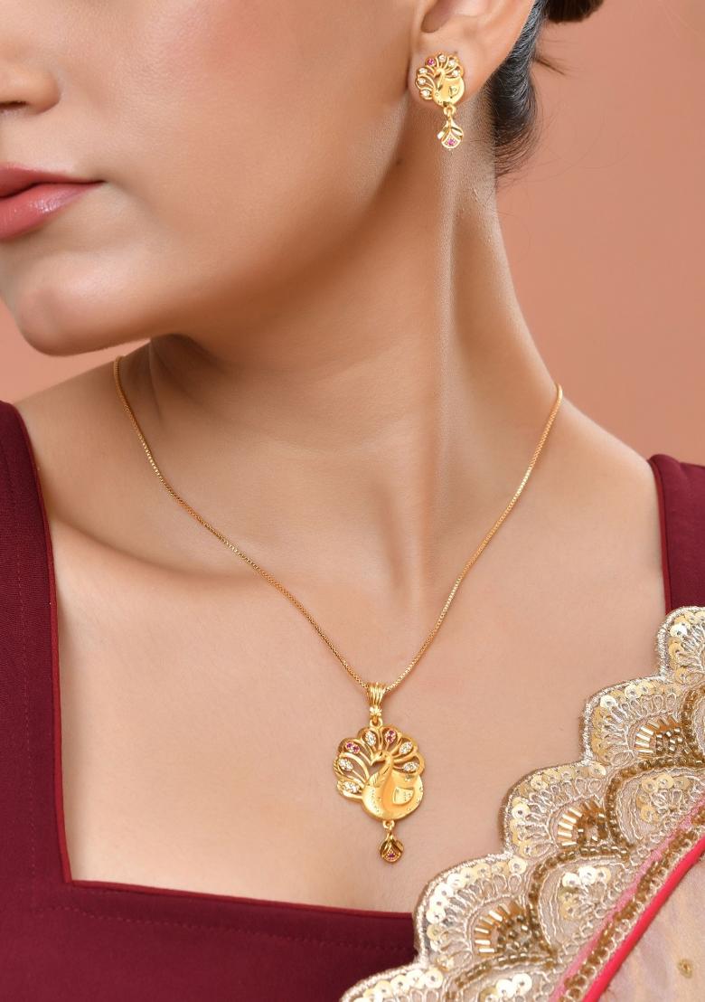 Gold Plated Peacock Shaped Chain Set - Indya