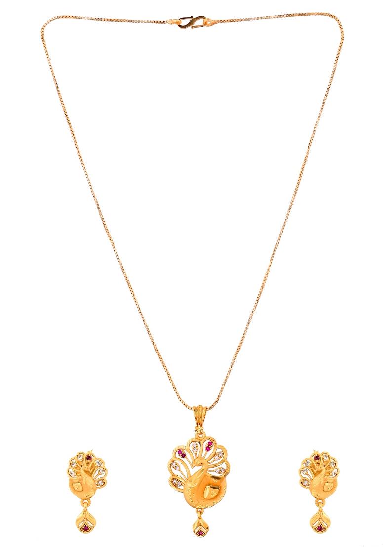 Gold Plated Peacock Shaped Chain Set - Indya