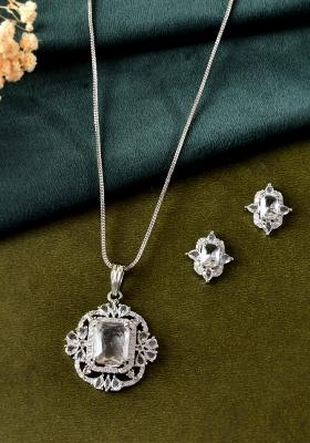 Silver Plated Rectangular Stone Studded Ad Chain Set