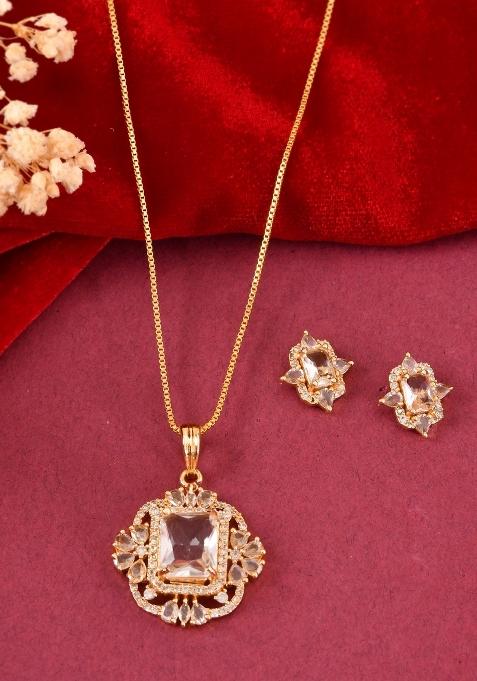 Gold Toned Rectangular Shaped Ad Chain Set 