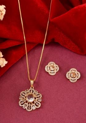 Gold Plated Circular Ad Stone Studded Chain Set 