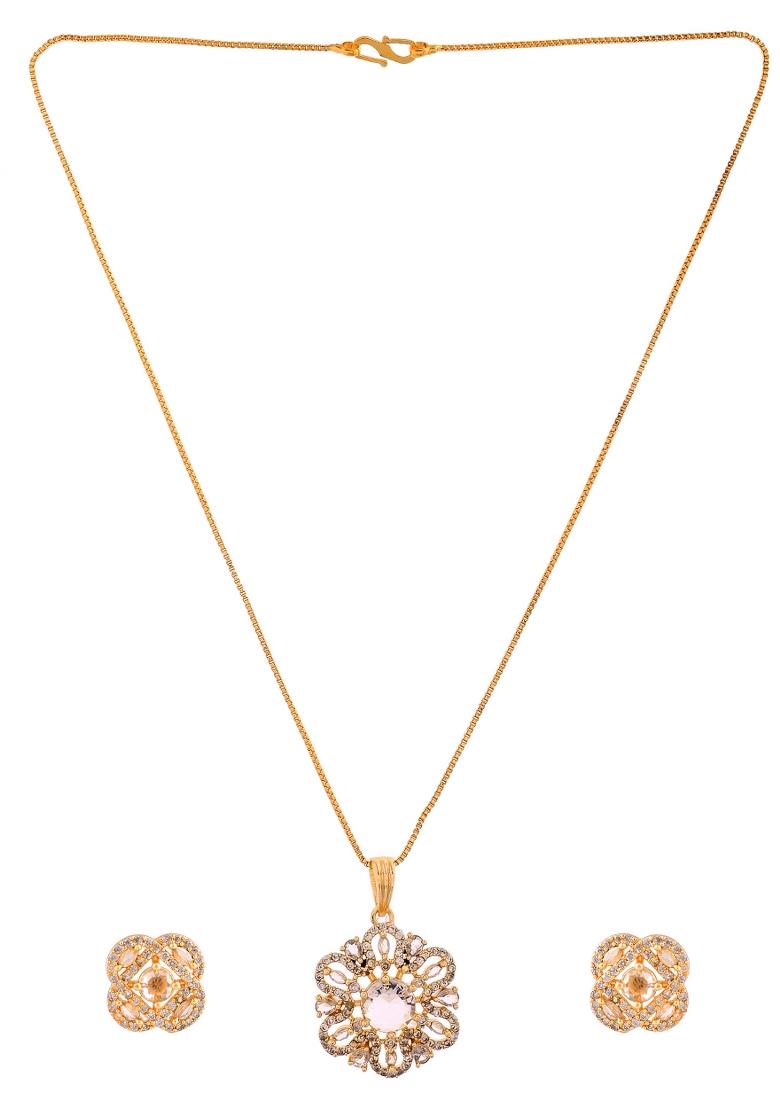 Gold Plated Circular Ad Stone Studded Chain Set  - Indya