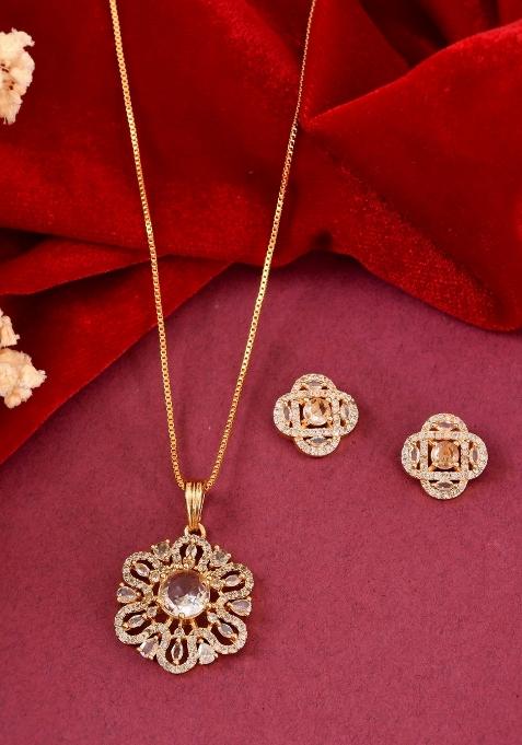 Gold Plated Circular Ad Stone Studded Chain Set 