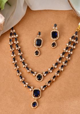 Gold Plated Dual Layer Blue Stone Studded Jewellery Set