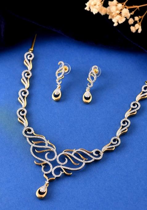 Gold Plated Designer Necklace With Earrings Ad Jewellery Set