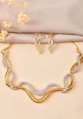 Gold Plated Waved Design Elegent Ad Jewellery Set