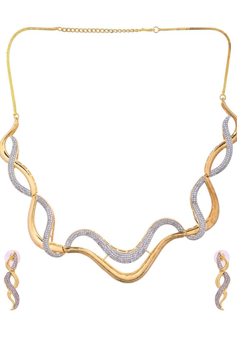 Gold Plated Waved Design Elegent Ad Jewellery Set - Indya