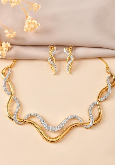Gold Plated Waved Design Elegent Ad Jewellery Set