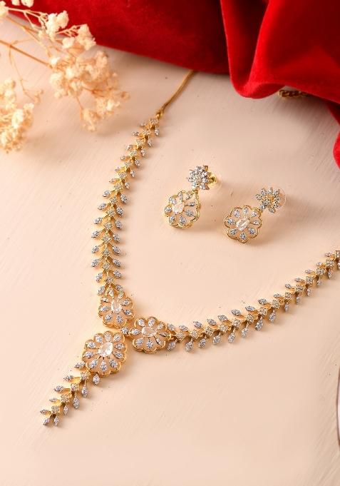 Gold Plated Lead Designed With White Stone Ad Jewellery Set