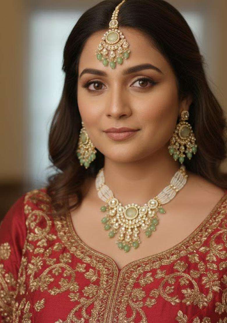 Sea Green Brass Jewellery Set - Indya